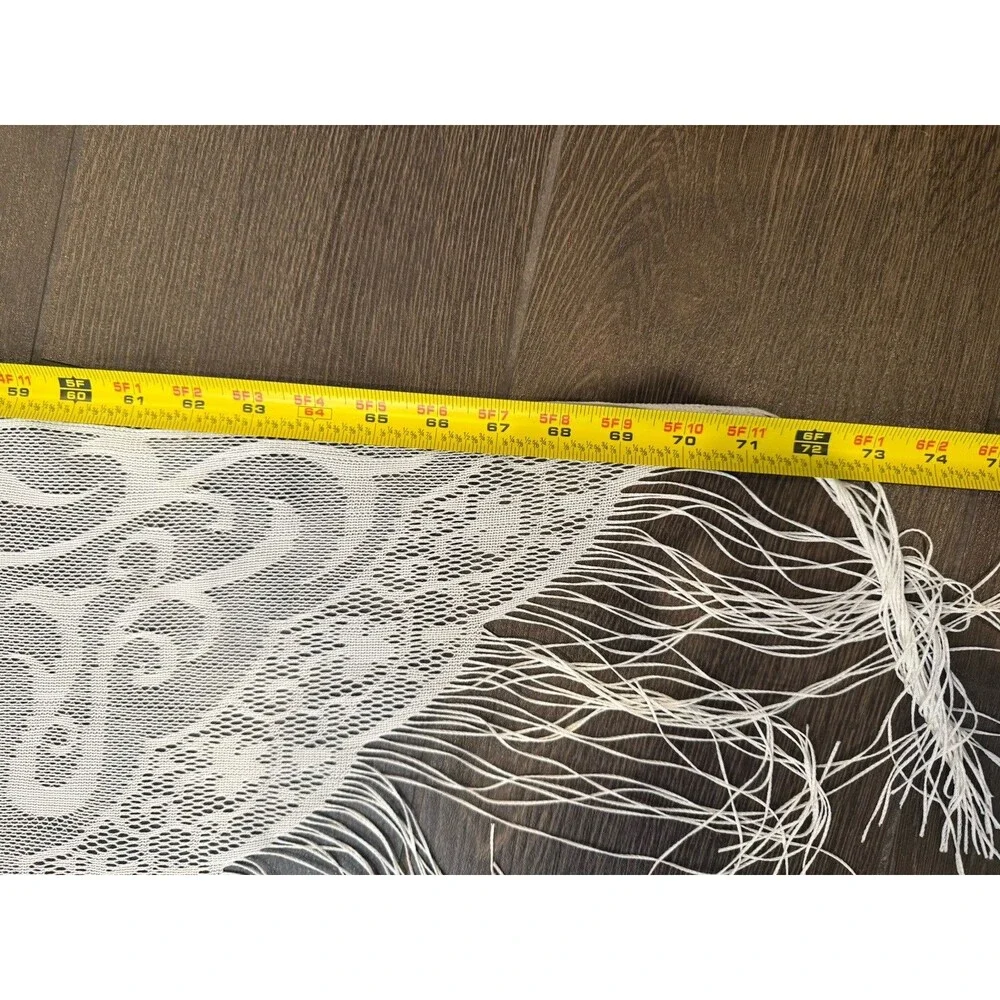 Vintage White Lace Fringe Boho Scarf 72x43” Shawl Bridal Festival Stevie Nicks